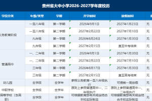 贵州省大中小学2026-2027学年度校历公布（开学及放假时间安排）